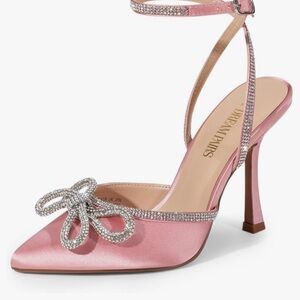 Dream Pairs Pink Satin Heels with Rhinestone Bow